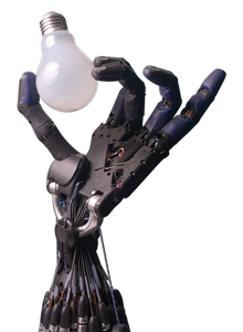 Robot hand holding a light bulb